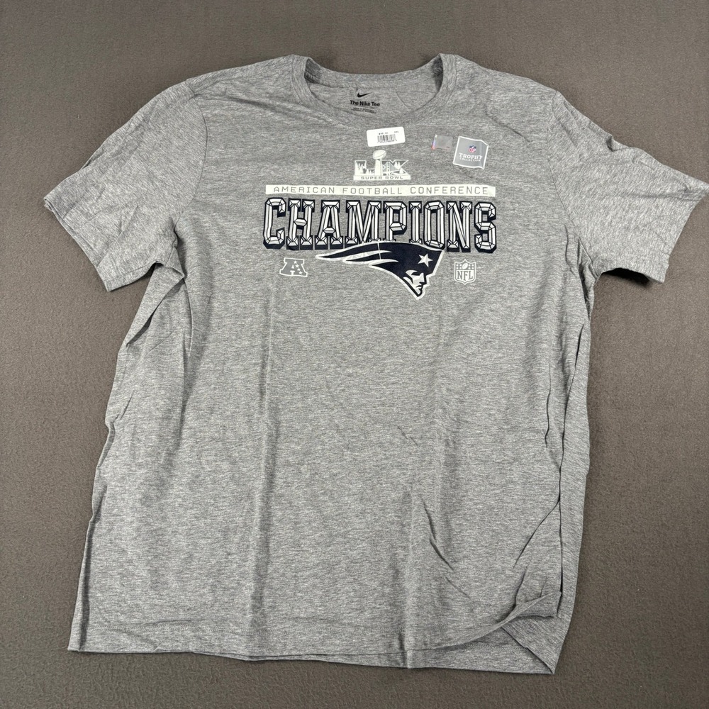 Nike New England Patriots AFC Champions Shirt Mens Size XXL Gray Super Bowl